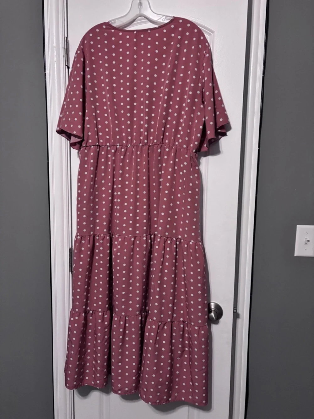Polka Dot V-Neck Midi Dress in Dusty Rose - Picture 7 of 9